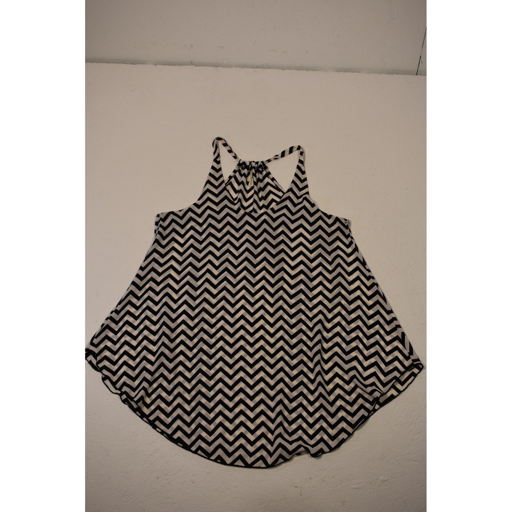 Tyche Black White Chevron Zig Zag Halter Sleeveless Trapeze Tank Top Medium